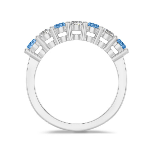Half set ring with 0.70 carat blue and white lab grown diamonds in platinum