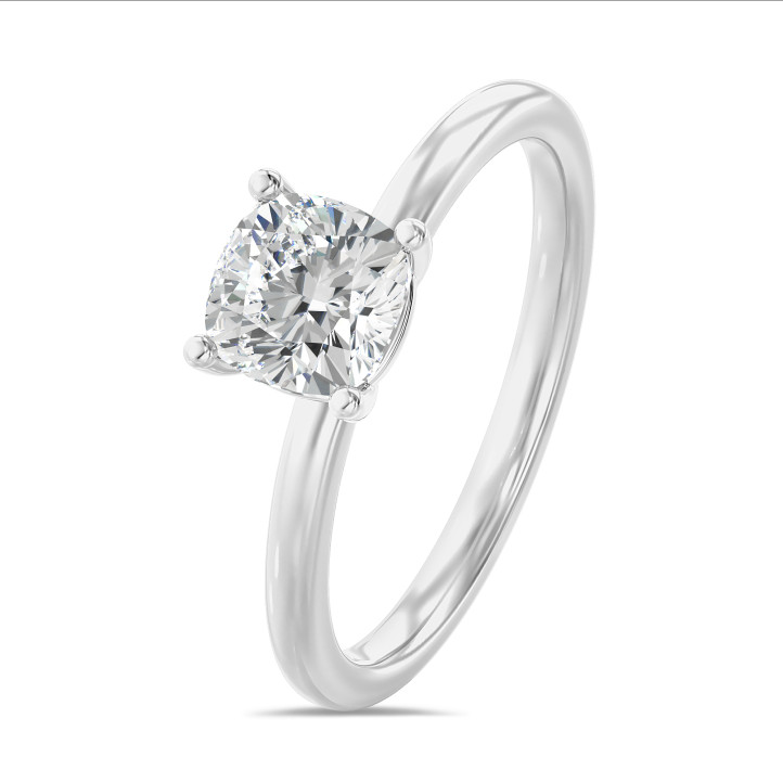 1.50 carat solitaire ring with a lab grown cushion diamond in white gold