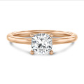 1.50 carat solitaire ring with a lab grown cushion diamond in red gold