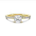 2.50 carat solitaire ring with a lab grown cushion diamond in yellow gold with lab grown side diamonds