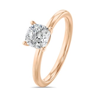 1.00 carat solitaire ring with a lab grown cushion diamond in red gold
