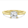 1.00 carat solitaire ring with a lab grown cushion diamond in yellow gold