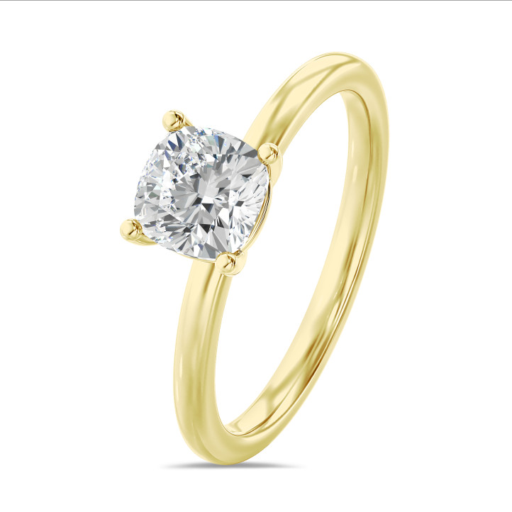 2.00 carat solitaire ring with a lab grown cushion diamond in yellow gold
