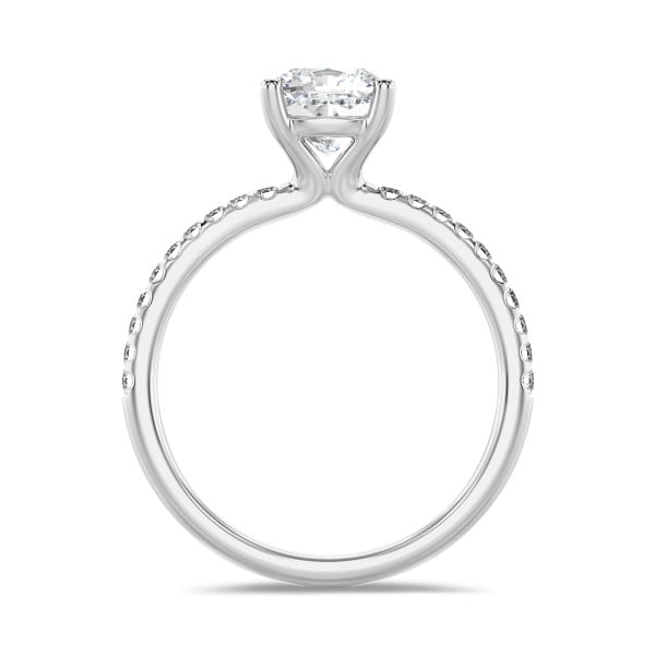 Engagement rings - 1.00 carat solitaire ring with a lab grown cushion diamond in white gold with lab grown side diamonds