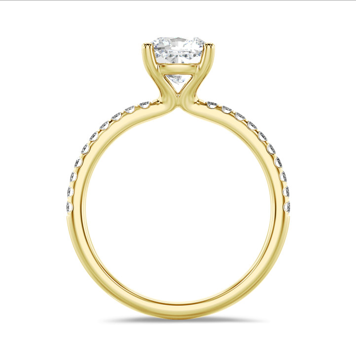 1.00 carat solitaire ring with a lab grown cushion diamond in yellow gold with lab grown side diamonds