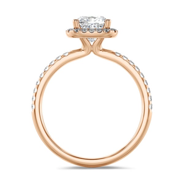 Search all PLP - 1.00 carat solitaire halo ring with a lab grown cushion diamond in red gold with round lab grown diamonds