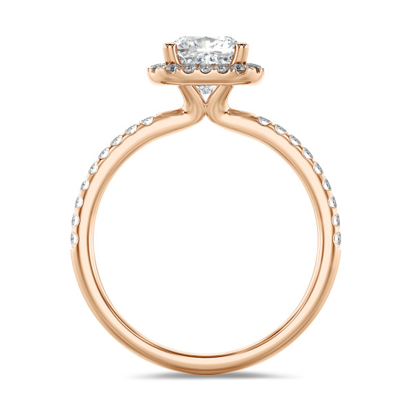 Rings - 3.00 carat solitaire halo ring with a cushion diamond in red gold with round diamonds