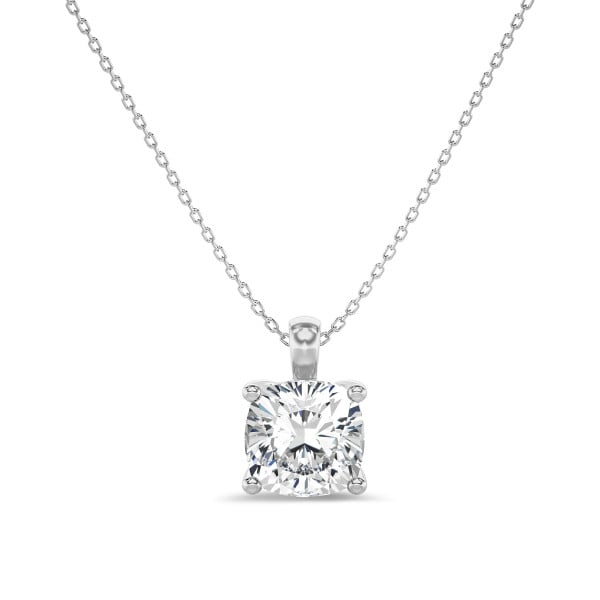 Necklaces - 1.00 carat solitaire cushion cut diamond pendant in white gold