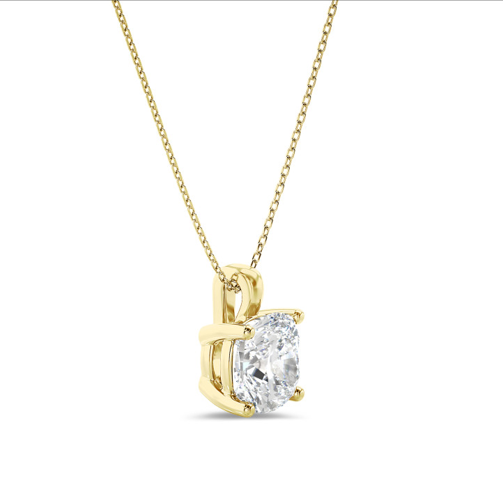 1.00 carat solitaire lab grown cushion cut diamond pendant in yellow gold