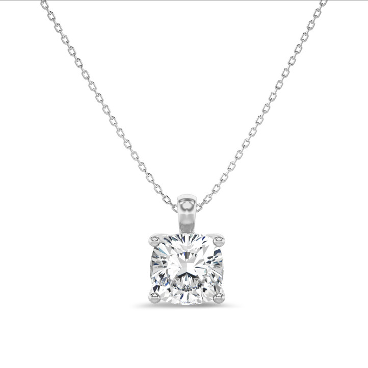 2.00 carat solitaire lab grown cushion cut diamond pendant in white gold