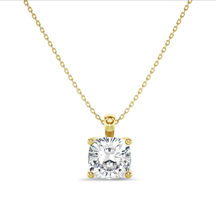 2.00 carat solitaire lab grown cushion cut diamond pendant in yellow gold