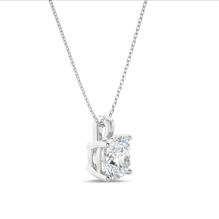 3.00 carat solitaire lab grown cushion cut diamond pendant in white gold