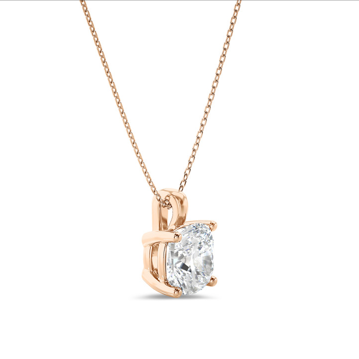 3.00 carat solitaire cushion cut diamond pendant in red gold