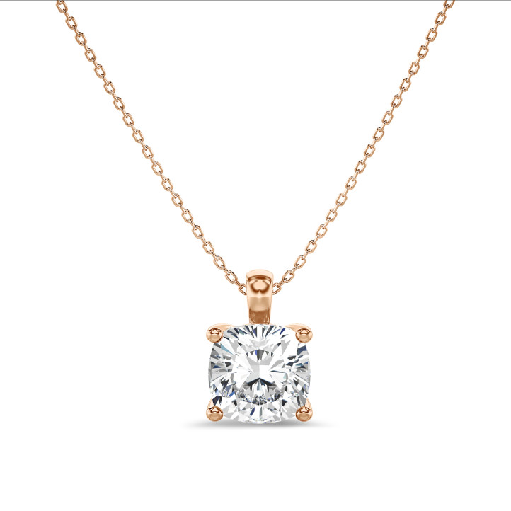 3.00 carat solitaire lab grown cushion cut diamond pendant in red gold