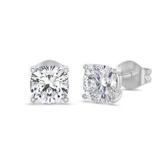 2.00 carat solitaire cushion cut diamond earrings in white gold