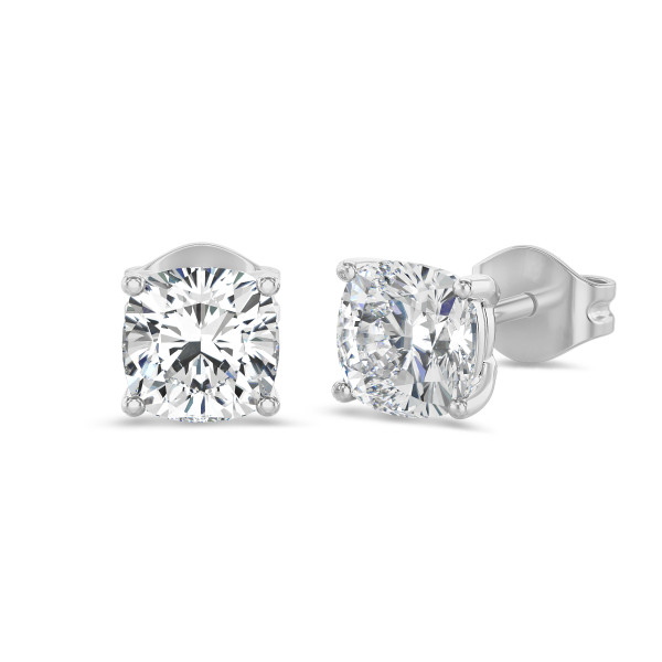 Earrings - 2.00 carat solitaire lab grown cushion cut diamond earrings in white gold