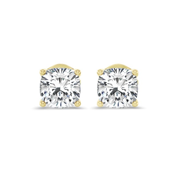 Earrings - 2.00 carat solitaire cushion cut diamond earrings in yellow gold