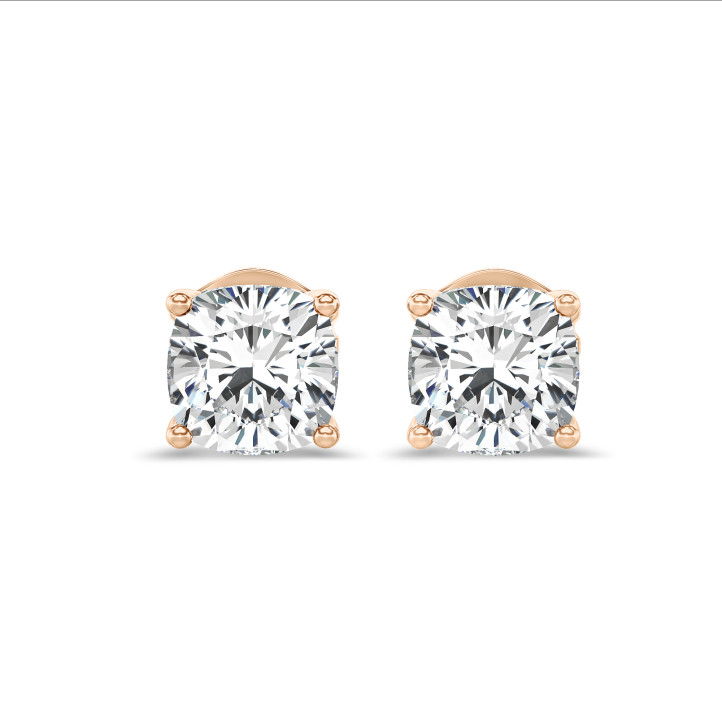 2.00 carat solitaire lab grown cushion cut diamond earrings in red gold