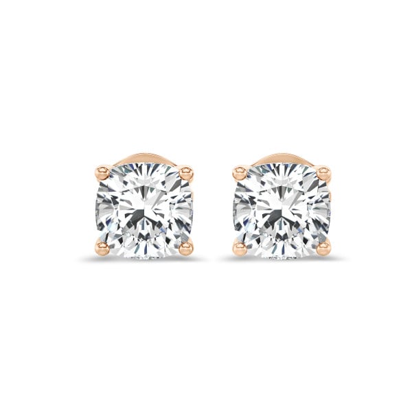 Earrings - 2.00 carat solitaire cushion cut diamond earrings in red gold