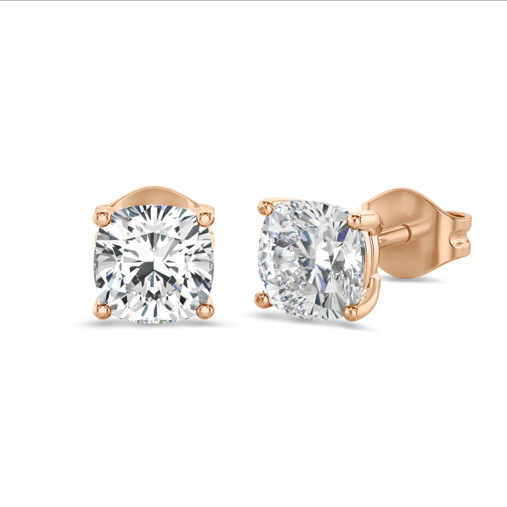 4.00 carat solitaire lab grown cushion cut diamond earrings in red gold