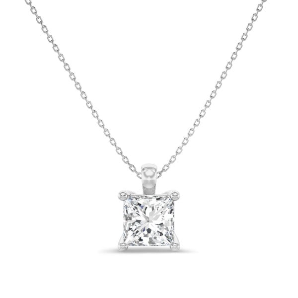 Necklaces - 1.00 carat solitaire lab grown princess diamond pendant in white gold