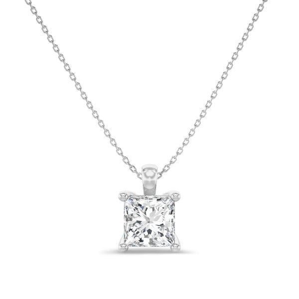 Necklaces - 1.00 carat solitaire princess diamond pendant in white gold