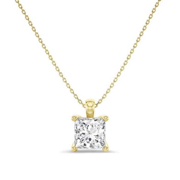 Necklaces - 1.00 carat solitaire princess diamond pendant in yellow gold