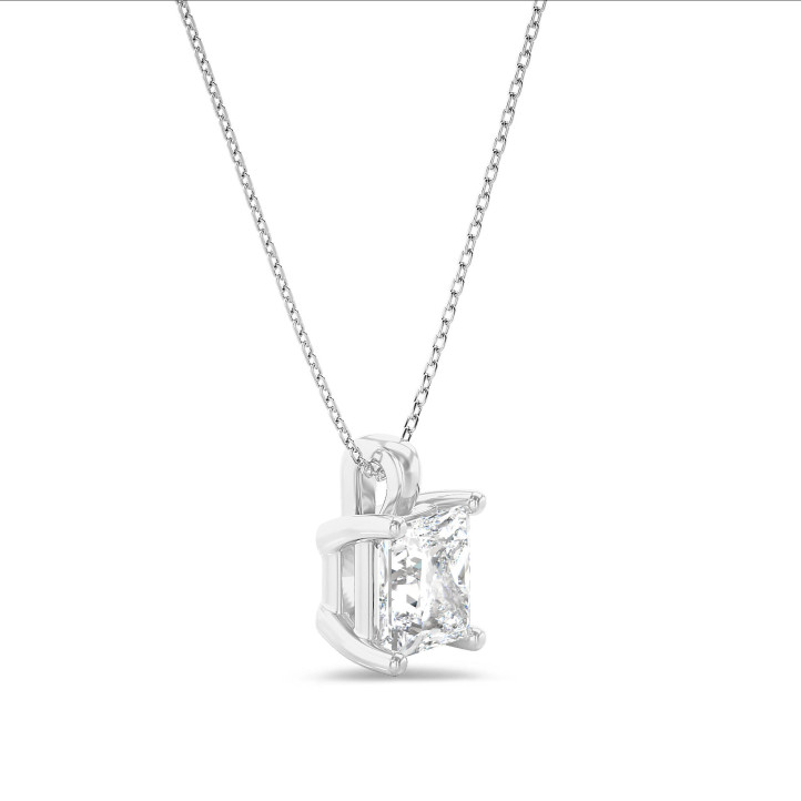 2.00 carat solitaire lab grown princess diamond pendant in white gold