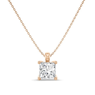 2.00 carat solitaire lab grown princess diamond pendant in red gold