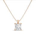 2.00 carat solitaire princess diamond pendant in red gold