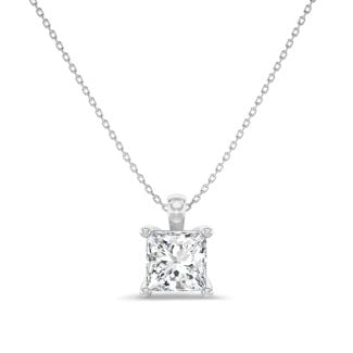 3.00 carat solitaire lab grown princess diamond pendant in white gold