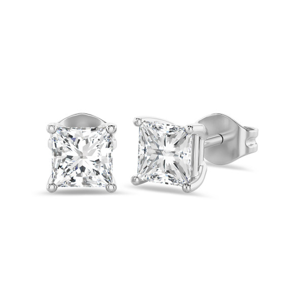 Earrings - 2.00 carat solitaire earrings in white gold with lab grown princess diamonds
