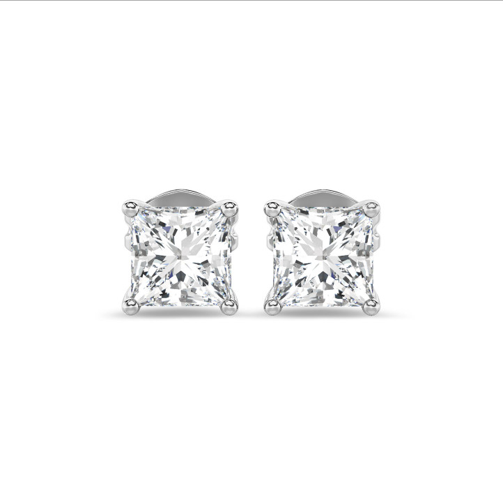 4.00 carat solitaire earrings in white gold with lab grown princess diamonds