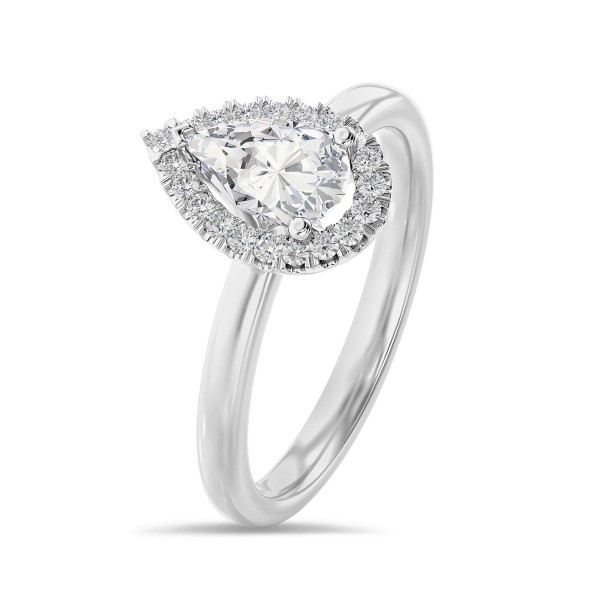Rings - 1.00 carat solitaire halo ring with lab grown pear diamond in white gold with round lab grown diamonds