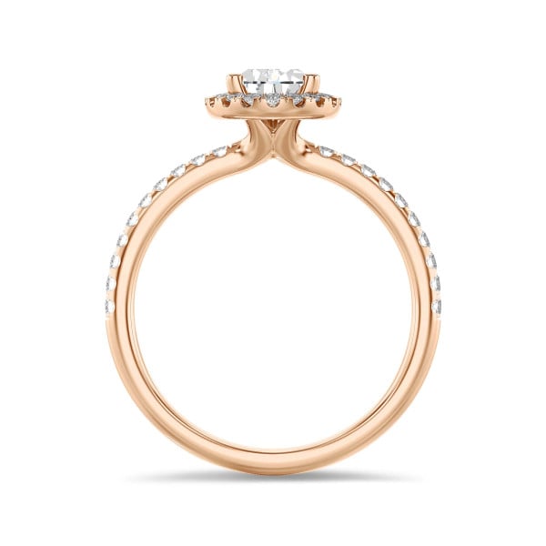 Rings - 1.50 carat solitaire halo ring with pear diamond in red gold with round diamonds