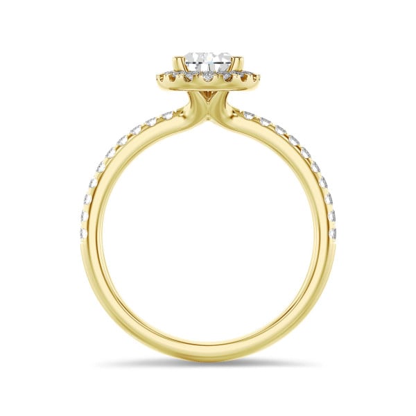 Rings - 1.00 carat solitaire halo ring with pear diamond in yellow gold with round diamonds