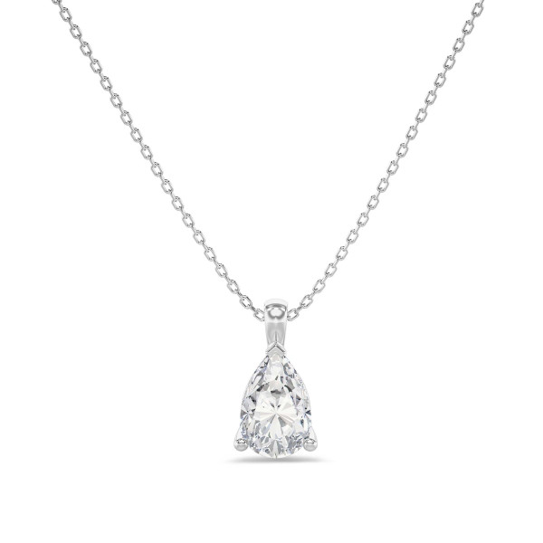 Necklaces - 1.00 carat solitaire lab grown pear cut diamond pendant in white gold