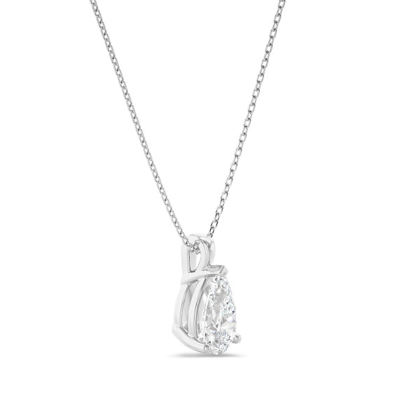Necklaces - 1.00 carat solitaire pear cut diamond pendant in white gold