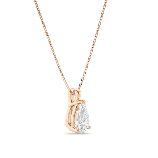 1.00 carat solitaire lab grown pear cut diamond pendant in red gold