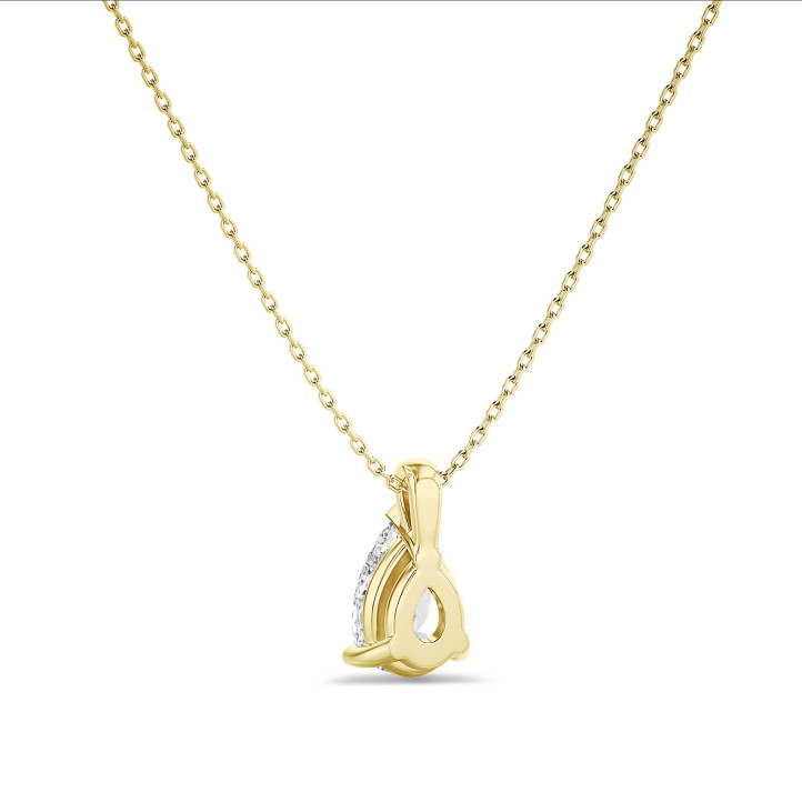 2.00 carat solitaire pear cut diamond pendant in yellow gold