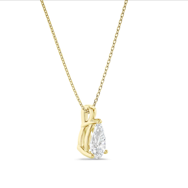 2.00 carat solitaire pear cut diamond pendant in yellow gold