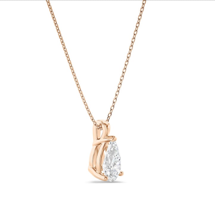 3.00 carat solitaire pear cut diamond pendant in red gold