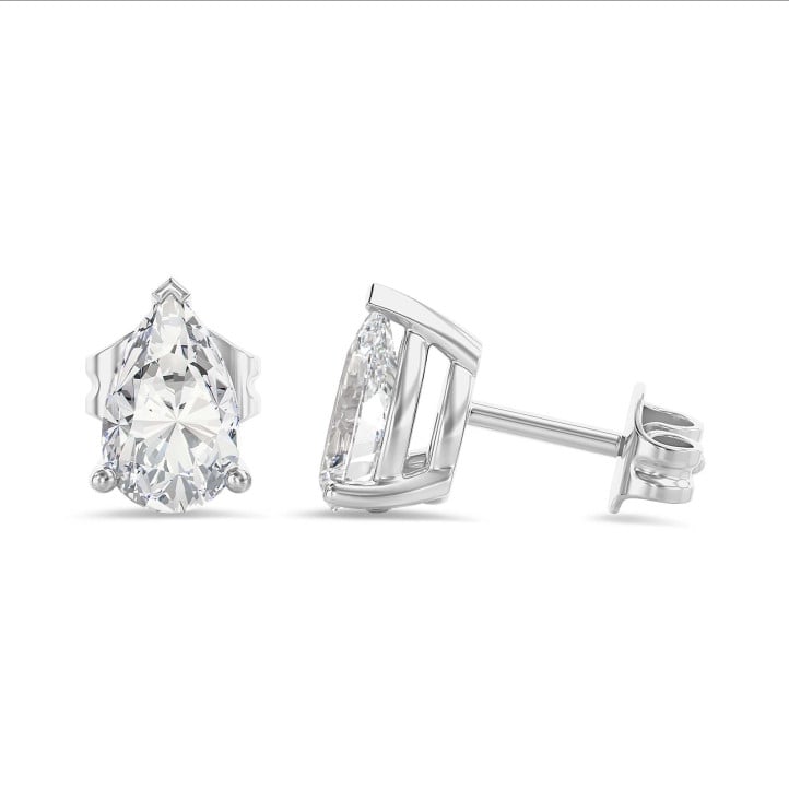 2.00 carat solitaire lab grown pear cut diamond earrings in white gold