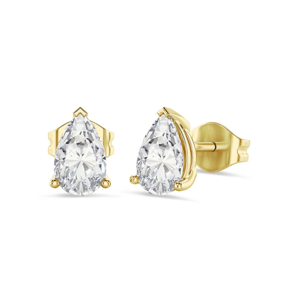 Search all PLP - 2.00 carat solitaire lab grown pear cut diamond earrings in yellow gold