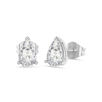 3.00 carat solitaire lab grown pear cut diamond earrings in white gold