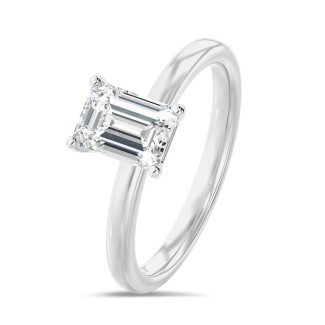 1.00 carat solitaire ring with a lab grown emerald cut diamond in white gold