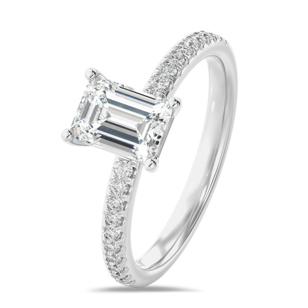 Engagement rings - 1.00 carat solitaire ring with a lab grown emerald cut diamond in white gold with lab grown side diamonds
