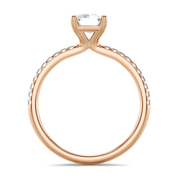 Rings - 1.50 carat solitaire ring with a emerald cut diamond in red gold with side diamonds
