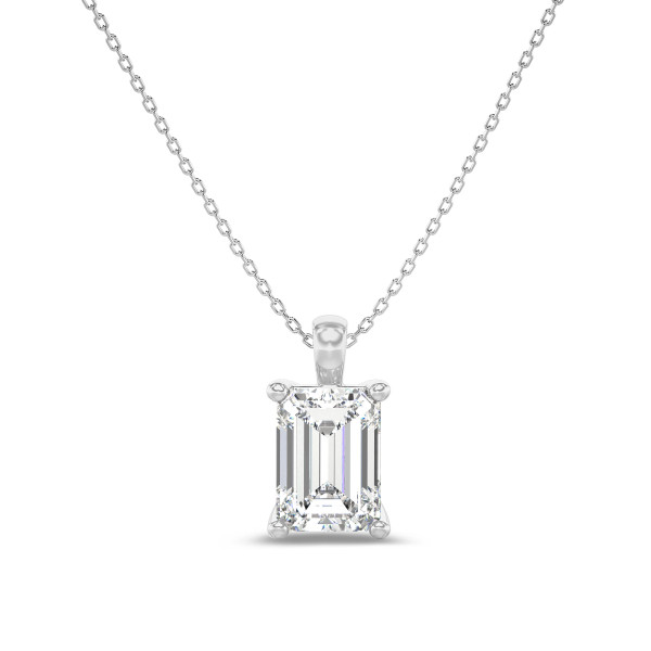 Necklaces - 1.00 carat solitaire lab grown emerald cut diamond pendant in white gold