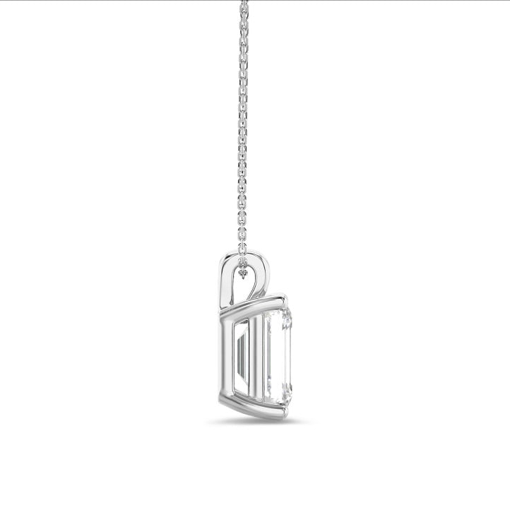1.00 carat solitaire emerald cut diamond pendant in white gold